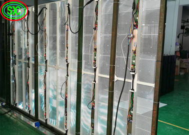 실내 P3.91 투명 LED 화면 유리 창문 알루미늄 캐비닛 재료 LED 투명 화면