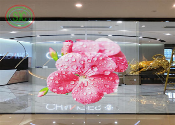 62500점/평방미터 점 밀도 높은 밝기 외부 창문 광고를 위한 풀 컬러 투명 LED 화면