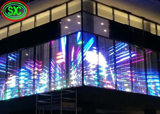 좋은 가격 P10.42 실내 가동 가능한 구부려진 투명한 커튼 LED 스크린, OLED 스크린 온라인으로